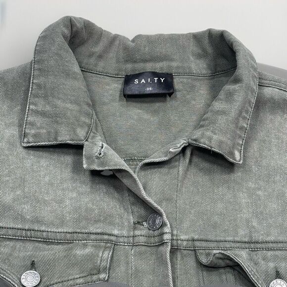 Salty Denim Jacket Womens O/S One Size Weathered Sage Green Inside Pockets - Picture 3 of 5